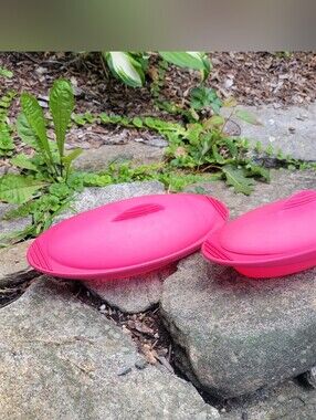 Bright Pink Red Silicone Microwave Steamers - Set of 2
